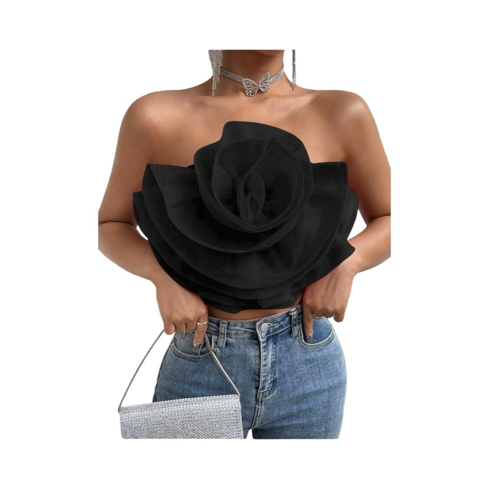 Goth Black Rose Top Medium - Picture 6 of 8